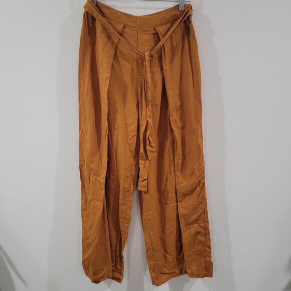 Forever 21 Womens Linen Blend Wide Leg Pants Size Medium Burnt Orange Rust Fall - Picture 1 of 10